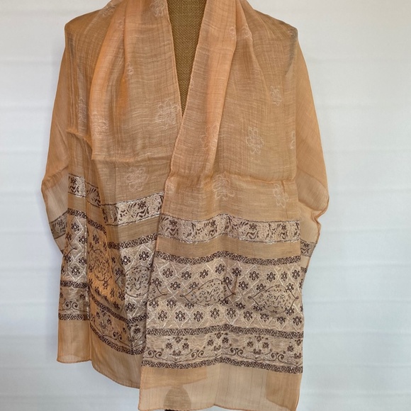 Large Thai scarf, peach and brown, never used - Picture 1 of 6